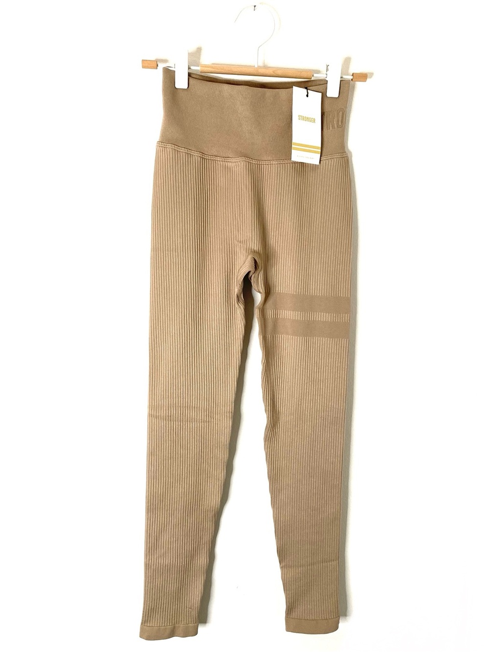 STRONGER Rib Seamless Tights Simply Taupe High Waist Leggings NWT